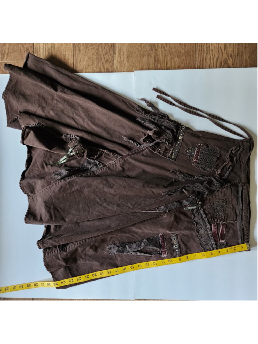 Spirit Vintage Y2K Brown Whimsigoth Fairy Grunge Asymmetric Patchwork Midi Skirt - Picture 10 of 16